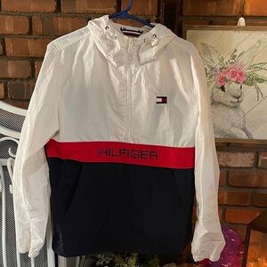 Tommy Hilfiger White Navy Red Colorblock Half-Zip Windbreaker